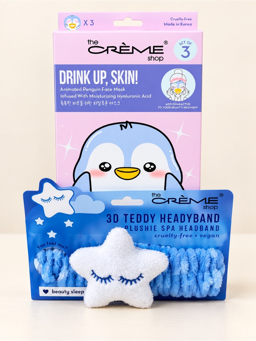 The Crème Shop Penguin Face Mask & Beauty Sleep Spa Headband Bundle